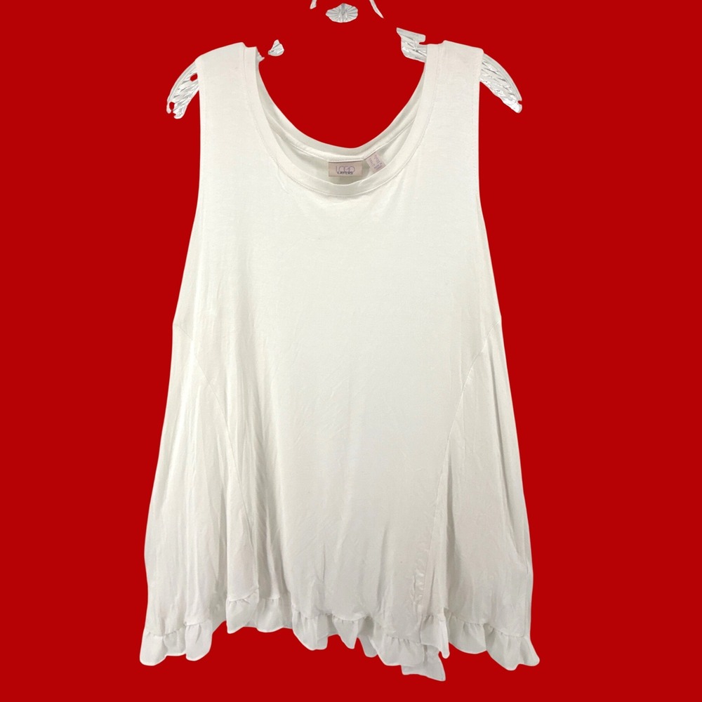 LOGO Layers Lori Goldstein White Ruffle Hem Tank Top Sleeveless Scoop Neck 1X